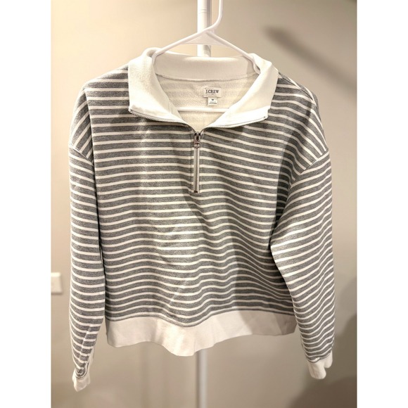 J. Crew Tops - Quiet Luxury Preppy Cottage J.Crew Womens Striped Quarter-Zip Fleece Sweatshirt